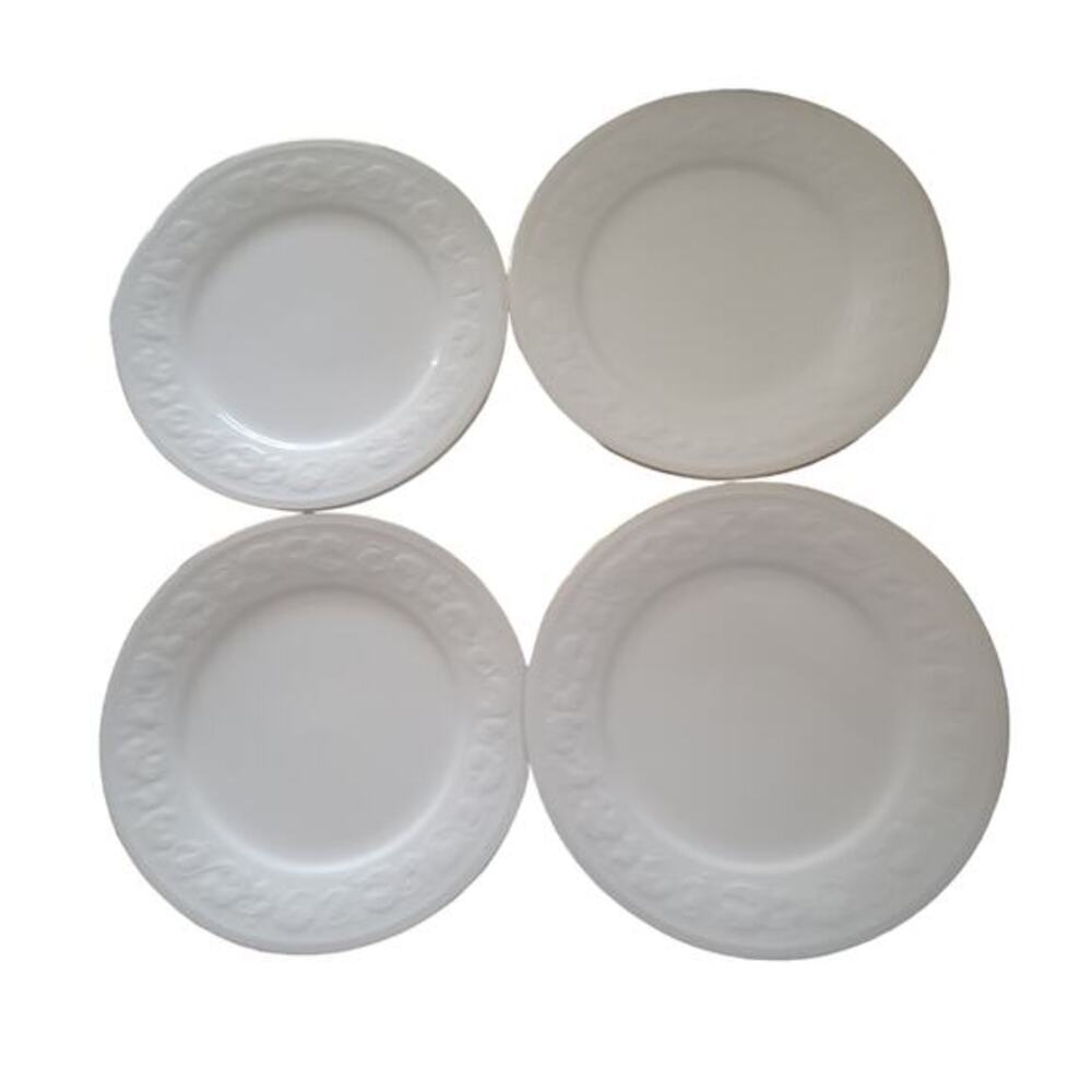Farberware Calais 4173 Salad Plates White Embossed Designed Gold Trim‎ Set of 4